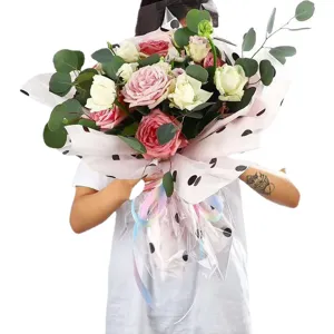 Floral wrapping paper pink polka dot tissue paper gift bouquet packaging materials 70x50cm