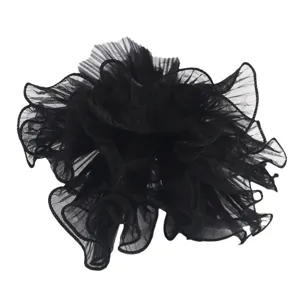 Tissu en filet plissé noir pour l'emballage de fleurs, matériau de décoration moelleux.