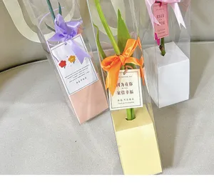 Transparent PVC single rose flower packaging box portable flower bouquet gift bag 5pcs