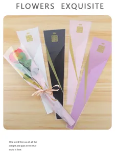 Single rose flower packaging bags OPP plastic transparent bouquet wrapping bags for gift