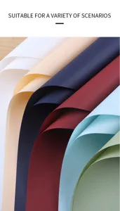 Papier d'emballage floral imperméable en diverses couleurs pour bouquets et beaux cadeaux.