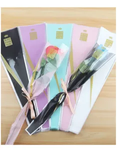 Single rose flower packaging bags OPP plastic transparent bouquet wrapping bags for Valentine's day.