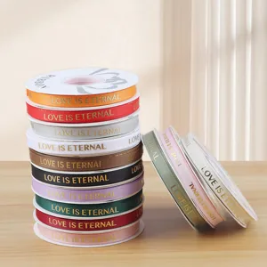 Gold Stamped English Grosgrain Ribbon DIY Handmade Bouquet Wrapping Ribbon Cake Packaging Florist Flower Packaging Material