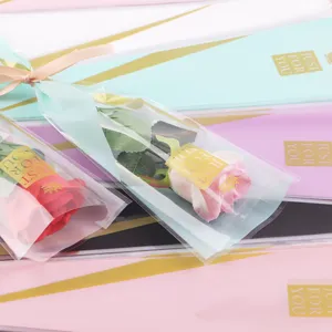 Valentines Day Single Rose Packaging Bag OPP Plastic Floral Gift Wrapping Bag Crown Pattern Clear Flower Bouquet Sleeve