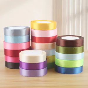 Colorful satin ribbon rolls 2cm wide for gift wrapping, flower bouquets and crafts decor.