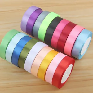 Colorful satin ribbons rolls 2cm wide for gift wrapping, flower bouquet and craft decoration