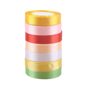 Colorful satin ribbon rolls for gift wrapping, floral bouquets, and DIY crafts decoration.
