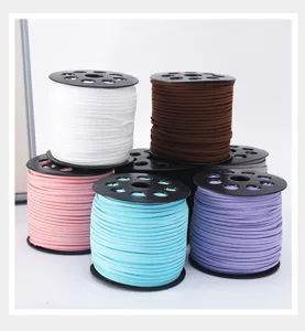 Colorful faux suede cord rolls 3mm wide for gift wrapping and floral art packaging.