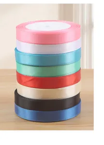 1CM colorful satin ribbon rolls for flower bouquet packaging, gift wrapping, and cake decoration.