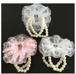 Elegante flor de muñeca para boda corsaje con encaje blanco rosa perlas dama de honor