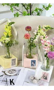Transparent PVC waterproof flower packaging bag single rose handheld gift box with base