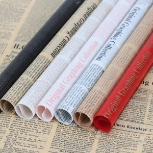 Waterproof vintage English newspaper flower wrapping paper rolls for bouquet gift packaging.