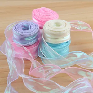 10 Yards 4cm Ιριδίζουσα Κορδέλα Ουράς Ψαριού Παστέλ DIY Συσκευασία Δώρου για Άνθη