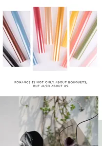 Detail view of colorful cellophane flower wrapping paper rolls, candy color gift transparent materials.