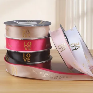 Hot Stamping Polyester Ribbon Love Letter Printed Decorative Ribbon For Flower Packaging Gift Box Baking Wrapping Crafts