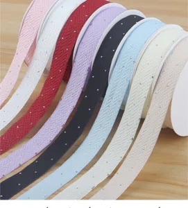 Colorful cotton ribbon with rhinestones, 2.5cm wide, perfect for gift wrapping and DIY crafts.