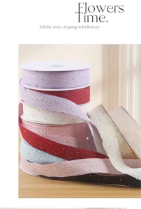 2.5cm rhinestone cotton ribbon for flower gift packaging, bouquet decorating and DIY crafts.