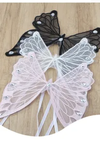 Accesorios de ramo de mariposa bordados de encaje con pedrería para decoración floral.