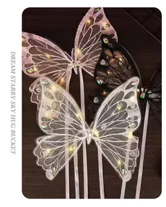 Accesorio de ramo de encaje de mariposa luminoso, bordado PVC con diseño 3D para flores.