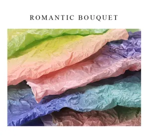 Gradient tissue paper for floral wrapping and bouquet lining, soft crinkled texture, multi-color.