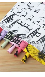 Waterproof floral wrapping paper rolls with dreamy butterfly patterns, thick BOPP pearlescent film for bouquets