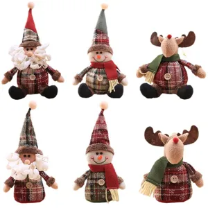 Set of 6 plush Christmas figurines including Santa snowman and reindeer ornaments