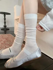 Thin women mid-calf socks spring summer JK college style solid color breathable mesh hosiery