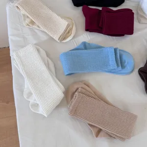 Calze lunghe a coste tinta unita da donna in cotone traspirante casual vari colori disponibili