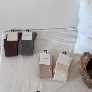 Donne calze lunghe a costine tinta unita cotone accogliente calze casual 4 colori