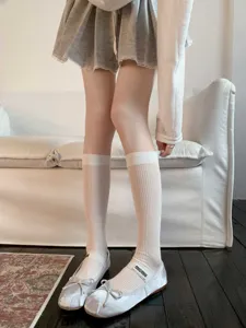 Women white tube socks thin breathable mesh JK style casual socks solid color summer stockings