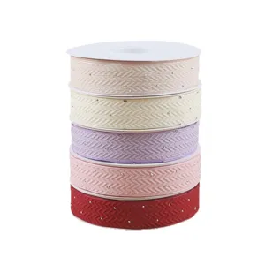 2.5cm cotton ribbon with rhinestones for gift wrapping, floral bouquets, and DIY crafts.