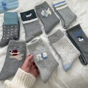 Women Winter Thickened Warm Wool Socks Cute Puppy Bow Mohair Mid Tube Slouch Socks Japanese Style Thermal Hosiery