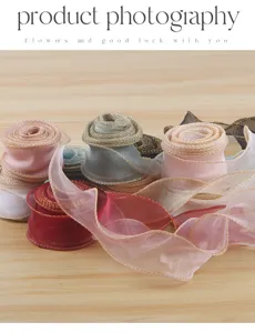 Rotoli di nastro in organza con bordo dorato per confezionamento fiori e decorazione