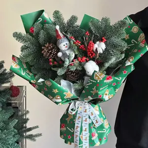 Christmas bouquet wrapping paper waterproof floral packaging film for holiday gift decoration