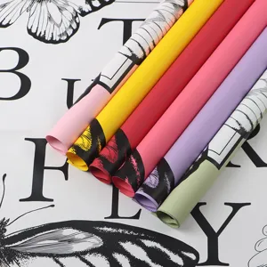 Waterproof Vintage Butterfly Floral Wrapping Paper BOPP Pearlescent Film Flower Bouquet Wrapping Supplies For Gift