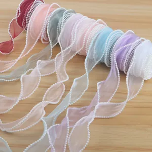 4cm colorful pearl chiffon ribbon rolls for bouquet wrapping, gift packaging and DIY crafts.