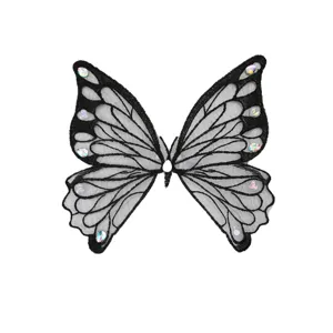 Aplicación de mariposa de encaje negro con diamantes de imitación para ramos de flores DIY.