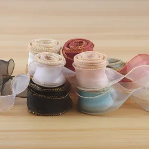 Nastro in organza con bordo dorato per confezione di fiori e torte decorativo craft