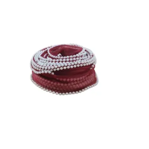 Burgundy fishnet ribbon roll with white pearl beads edge for DIY floral bouquet wrapping and gift decoration