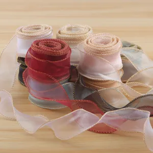 Nastro in organza trasparente con filo dorato per confezione di fiori e decorazione torte