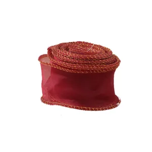 Nastro in organza rossa con bordo dorato per confezione fiori e decorazione torta.
