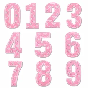 Fashion Computer Embroidered Pink Star Number Patches DIY Clothing Hats Shoes Repair Applique Decorative Iron On Patches