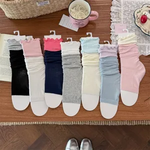 Ins ballet style colorblock ruffles leg warmers spring summer breathable cotton socks