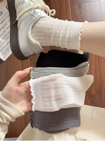 Women lace mesh slouch socks detail shot, breathable thin combed cotton, summer casual hallow.