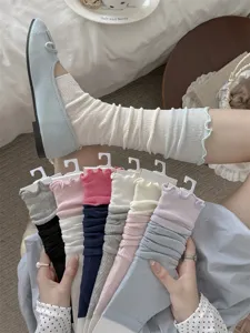 Korean style sweet frilly leg warmers detail view, breathable summer cute stacking socks