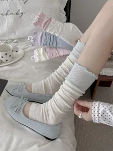 Korean style stacked socks ballet core ruffle leg warmers breathable cotton thin spring summer