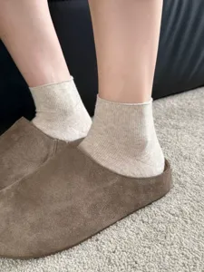 Summer thin cotton short socks women breathable beige ribbed ankle socks daily casual wear