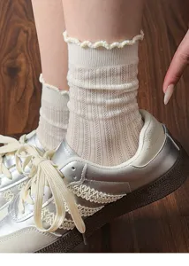 Women lace mesh slouch socks, breathable hollow cotton casual summer fashion sock details.