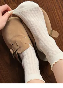 Summer women thin solid color hollow breathable combed cotton socks casual cute ruffles