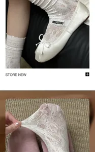 White lace socks women summer thin mesh ballet style ruffled stack socks detailed showcase.